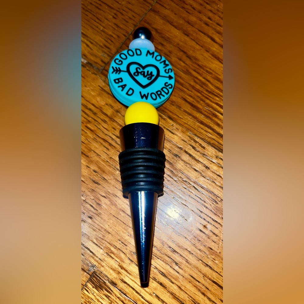 New HANDMADE Beaded Wine Stopper teal and black Sarcastic Funny FU*!